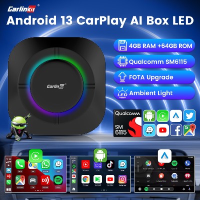 CarlinKit Android 13 LED AI Box Bezprzewodowy CarPlay Bezprzewodowy Android Auto Inteligentny samochodowy multimedialny box Qualcomm 8rdzeniowy układ Karta SD Rozszerz do 512 GB Wsparcie Wideo online