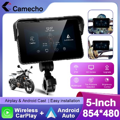 Camecho 5calowy Przenośny Cyfrowy Motocyklowy Panel GPS Nawigacja Motocyklowa Ekran Wyświetlacz Bezprzewodowy CarPlay Moto Android Auto