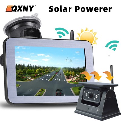 QXNY Bezprzewodowa kamera cofania magnesem zasilana energią słoneczną AHD 5calowym monitorem cofania do kampera ciężarówki przyczepy Rv