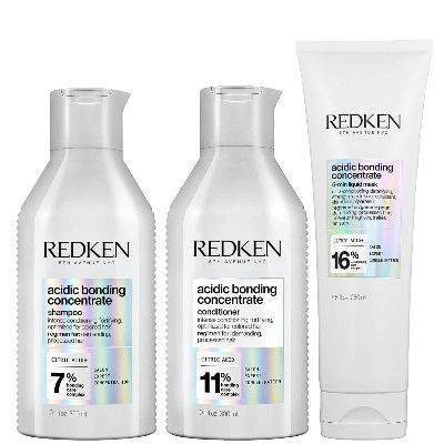 Redken Acidic Bonding Concentrate Shampoo Conditioner and 5Minute Liquid Hair Mask Bond Repair Bundle