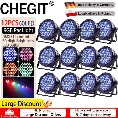 CHEGIT 12 SZTUK 60LED DJ Disco Lhad RGB Profesjonalne Oświetlenie Sceniczne Nocne Atmosferyczne DMX512 Aktywowane Dźwiękiem Klubowe Zmiana