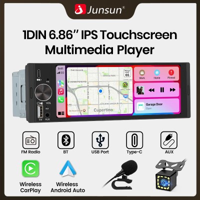 Junsun 686 cala Uniwersalne Radio Samochodowe Din Odtwarzacz MP5 Bezprzewodowy Carplay Android Auto BT SWC FM USB TypC Autoradio