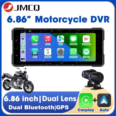 JMCQ 686 rekordator motocyklowy nawigacja GPS bezprzewodowa Carplay Android Auto kamera na deskę rozdzielczą IP67 wodoodporny podwójny monitor Moto Bluetooth