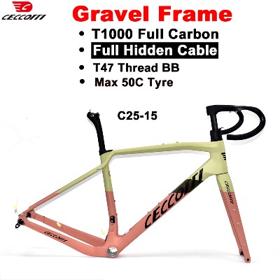 Rama gravelowa CECCOTTI Carbon mocowaniem hamulca tarczowego Flat Mount 700C50C gwint T47 wewnętrznym prowadzeniem linek zestaw ramy roweru gravelowegoszosowego