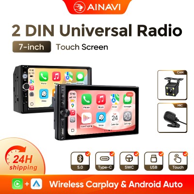 AINAVI 7calowy uniwersalny radioodtwarzacz samochodowy DIN ekranem dotykowym bezprzewodowym CarPlay Android Auto obsługą SWC multimediami samochodowymi BT 50 systemem Linux Autoaudio