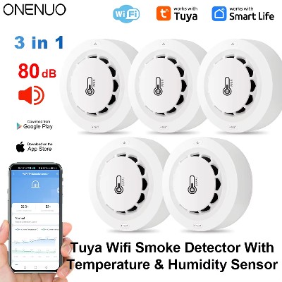 Tuya Wifi BT Dwa połączenia Detektor dymu Urządzenie do pomiaru temperatury wilgotności 80dB Alarm dźwiękowy Zdalna funkcja alertu Push