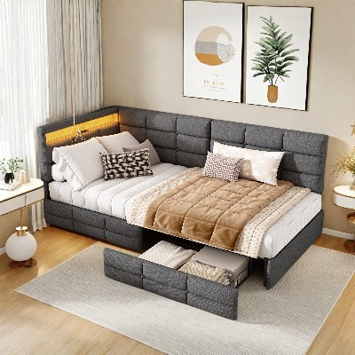 Sofa rozkładana 90x200 cm łóżko tapicerowane łóżko pojedyncze szufladami łóżko młodzieżowe łóżko dziecięce łóżko dla gości łóżko miejscem do przechowywania rama łóżka pościel