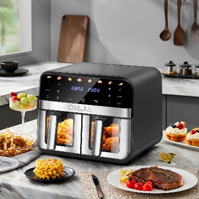 Frytkownica powietrzna 9L podwójnym koszem okienkiem wizualnym zaprogramowanych funkcji gotowania Wszechstronna inteligentna kuchenka Pieczenie Pieczenie Podgrzewanie