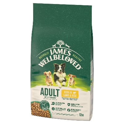 JAMES WELLBELOVED Adult 12 kg sucha karma pełnoporcjowa dla dorosłych psów 17 lat bogata jagnięcinę ryż