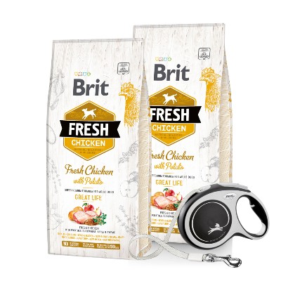 BRIT Fresh chicken with potato adult great life 12 kg FLEXI New Comfort Tape GRATIS
