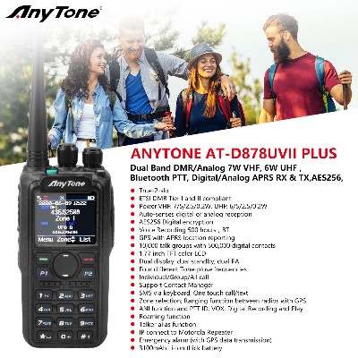 Anytone Walkie Talkie ATD878UVII Plus Digital DMR Dwuzakresowy AES256 Szyfrowanie Bluetooth PTT GPS APRS USBC Ładowanie Dwukierunkowe Radio