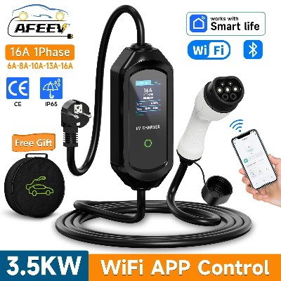 AFEEV przenośna ładowarka EV Type2 IEC621962 EVSE kabel do szybkiego ładowania Type1 SAE J1772 Wallbox WiFi APP sterowanie bezprzewodowe Bluetooth