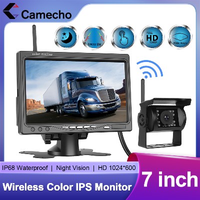 Camecho IPS Car Monitor Wireless Rearview Camera Night Vision Backup Parking Rear View AHD Rear Camera For RV Truck Trailer