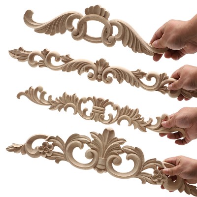 Wykwintne Vintage dostosowane drewniane aplikacje nakładka drewniane rzemiosło nakładka kwiatowe długie drewniane akcesoria dekoracyjne naklejka narożne okno