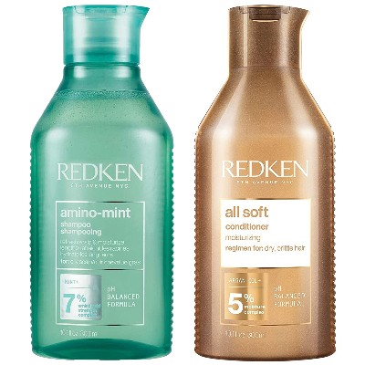 Redken Amino Mint Scalp Cleansing for Greasy Hair Shampoo and All Soft Hydrating Care Conditioner Bundle