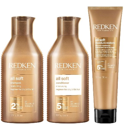 Redken All Soft Shampoo Conditioner and Leavein Routine for Dry Hair