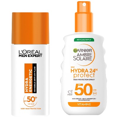 LOréal Paris Men Expert Ambre Solaire SPF50 Face Body Hydrating Suncream Bundle