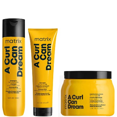 Matrix Curl Can Dream Manuka Honey Infused Shampoo Mask and Leavein Cream Routine for Curls and Coils