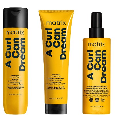 Matrix Curl Can Dream Shampoo Hair Mask and Scrunch Go Defining Spray for Wavy and Curly Hair