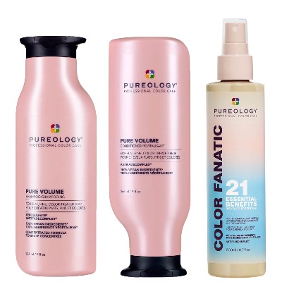 Pureology Pure Volume Shampoo Conditioner and Color Fanatic Spray Routine for Flat and Fine Hair
