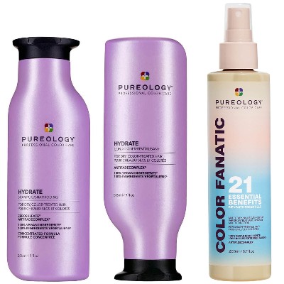 Pureology Hydrate Shampoo Conditioner and Color Fanatic MultiBenefit Leavein Moisturising Bundle for Dry Hair