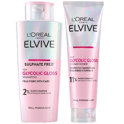 LOréal Paris Elvive Glycolic Gloss Shampoo and Conditioner Set for Dull Hair