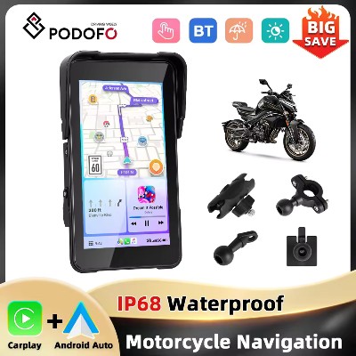 Monitor motocyklowy Podofo pionowym ekranem Carplay Android Auto wodoodporność IP68 regulacja jasności odtwarzacz inteligentnym ekranem BT
