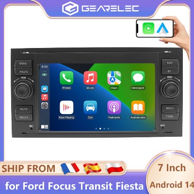 GEARELEC Radio Samochodowe Android 14 Carplay do Ford Focus Transit Fiesta Galaxy Mondeo Fusion Kuga CMax Calowy Din Odtwarzacz Multimedialny GPS Bluetooth WiFi RDS FM Autoradio