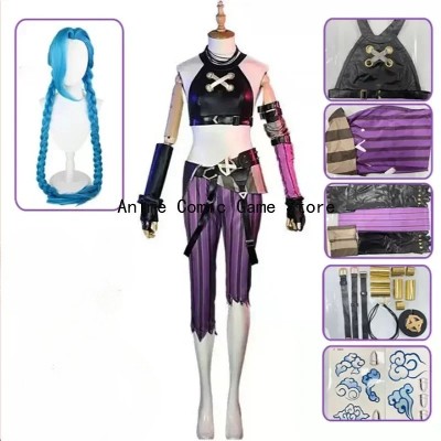 Kostium Cosplay Anime Jinx Arcane Strój Cosplay Crit Jinx Strój Cosplay Loose Cannon Peruka Seksowny Kostium Karnawałowy dla Kobiet
