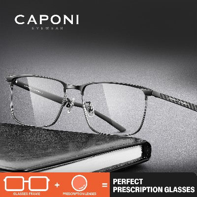 CAPONI Okulary Korekcyjne Męskie Włókno Węglowe Komputerowe Okulary Krótkowzroczne Biznesowe Męskie Anty Światło Okulary Optyczne PJ28753