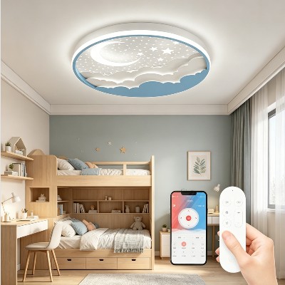 Lampa sufitowa LED dla dzieci 40 cm ściemnialna lampa sufitowa kształcie gwiazdy księżyca dla dzieci pilotem aplikacją funkcją lampki nocnej timerem do sypialni chłopców dziewcząt