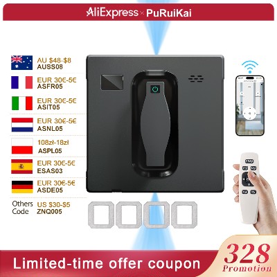 Robot do czyszczenia okien PuRuiKai podwójny rozpylacz wody sterowanie przez aplikację wysoka moc ssania czujnik laserowy robot do czyszczenia szkła ścian domu