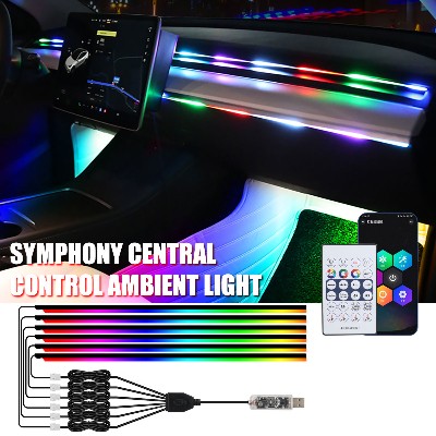 KEVANLY Samochodowe oświetlenie otoczenia 10 Uniwersalne lampy atmosferyczne RGB USB APP Zdalna zapalniczka do Tesla Model