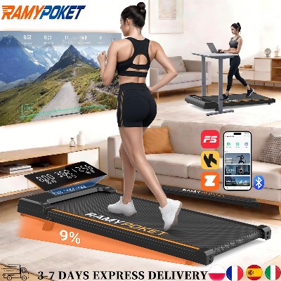 RAMYPOKET Bieżnia elektryczna nachyleniu 18 kmh podwójnym wyświetlaczem APP do domu biurze niskim hałasu