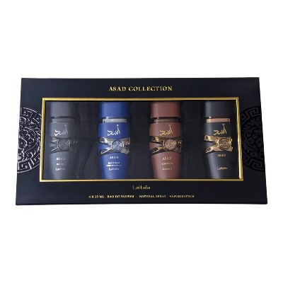 Lattafa Asad Collection Zestaw Asad woda perfumowana 25 ml Asad Bourbon woda perfumowana 25 ml Asad Zanzibar woda perfumowana 25 ml Asad Elixir woda perfumowana 25 ml