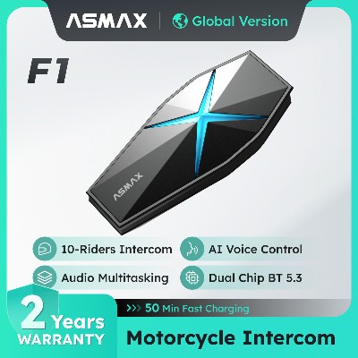 ASMAX F1 Bluetooth Motocyklowy Interkom Komunikacja Grupowa dla 10 Motocyklistów Komandę Głosową Wodoodporność IP67 Głośniki HiFi BT 53 Udostępnianie muzyki