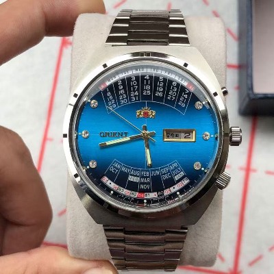 Automatyczny zegarek mechaniczny obrotową dużą tarczą pełni funkcjonalny ze stali nierdzewnej funkcją czasu światowego unisex marki Orient