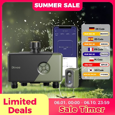 Diivoo Garden WiFi Water Timer 34 strefy Automatyczny programator nawadniania Kontroler systemów nawadniania opóźnieniem deszczu Nawadnianie ręczne