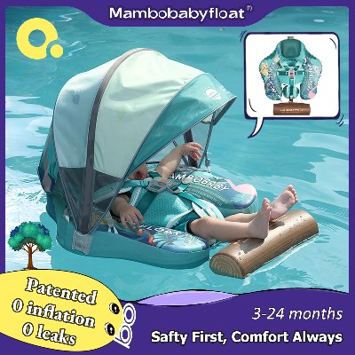Mambobaby Baby Pool Float baldachimem płytką do pływania dla niemowląt Koło trenera pływania dla niemowląt regulowanym paskiem dla chłopców dziewczynek