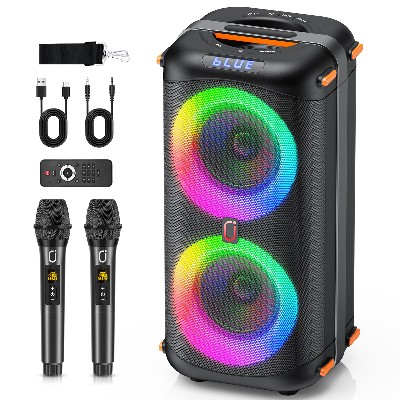 Głośnik bezprzewodowy Bluetooth T27 maszyna do karaoke mikrofonami głośnik do domowego karaoke oświetleniem LED