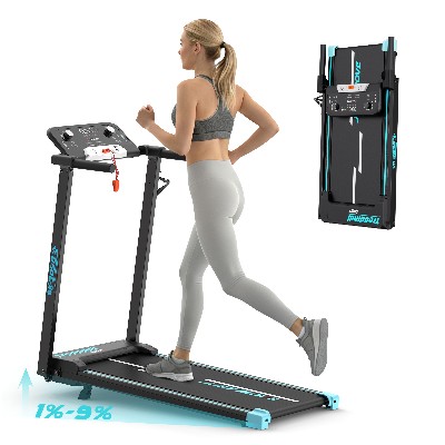 Składany bieżnik do biegania na rolkach 12 zaprogramowanych trybów regulacja nachylenia do połączenie Bluetooth maksymalna prędkość 14 kmh