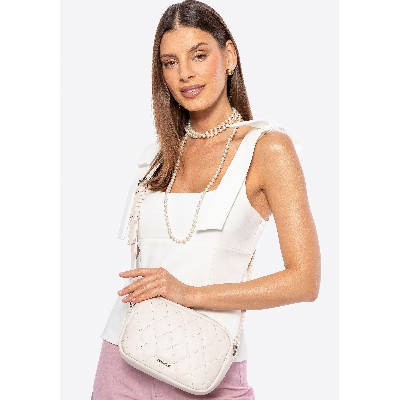 Damska torebka crossbody imitacji skóry złamana biel
