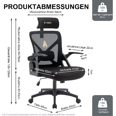 Krzesło biurowe Symino regulowanym zagłówkiem podłokietnikami podparciem lędźwiowym ergonomicznym krzesłem biurowym funkcją obrotowego kołysania