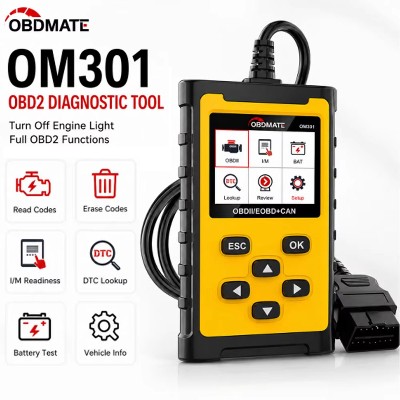OBDMATE Samochodowy Skaner Diagnostyczny OBD2 Czytnik Kodów Błędów Tester Silnika Samochodowego Skaner Kodów Ustalonych Błędów Tester Ładowania Narzędzie Diagnostyczne OM301