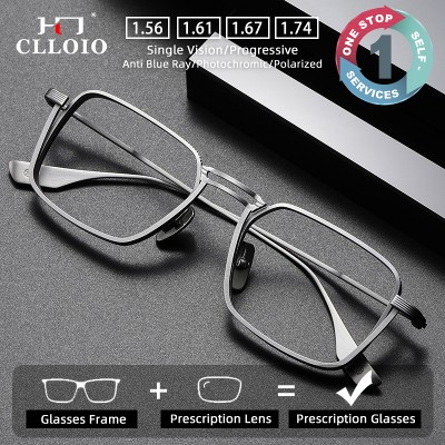 CLLOIO czysty tytan światło blokujące męskie okulary do czytania ręcznie krótkowzroczność oprawki na receptę fotochromowe okulary progresywne