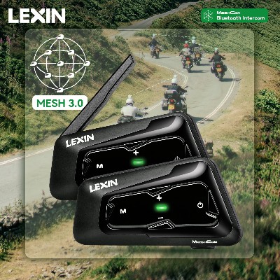 Lexin MeshCom MESH Bluetooth Interkom do Kasku Motocyklowego Interkom Mesh dla do 24 osób zasięgu km
