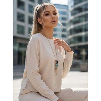 Bluzka damska masełko oversize wisiorkiem NUBISS mokka Dstreet RY2797