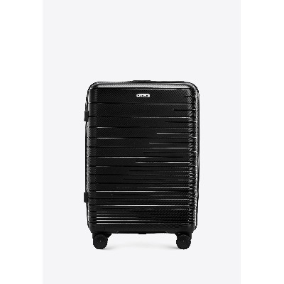 Walizka średnia polipropylenu błyszczącymi paskami