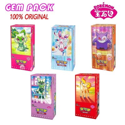 Oryginalne karty Pokemon Gempack Vol5 Vol3 Vol2 Vol1 torba do gry PTCG pudełko Gem Box talia kart Sprigatito Eevee Pikachu Gengar prezent kartami