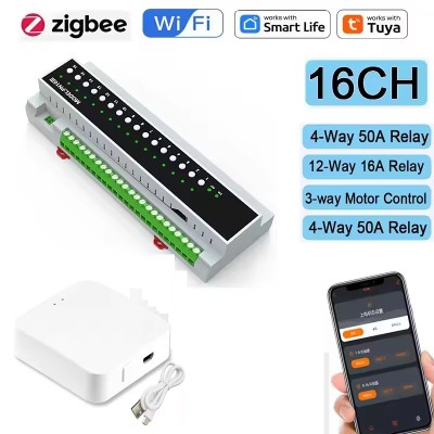 Moduł Przełącznika Przekaźnikowego Tuya Smart WiFi Zigbee 16 Kanałowy Moduł Sterowania WłączWyłącz SAAS Moduł Zasilania Prądem Słabym Bramka Zigbee
